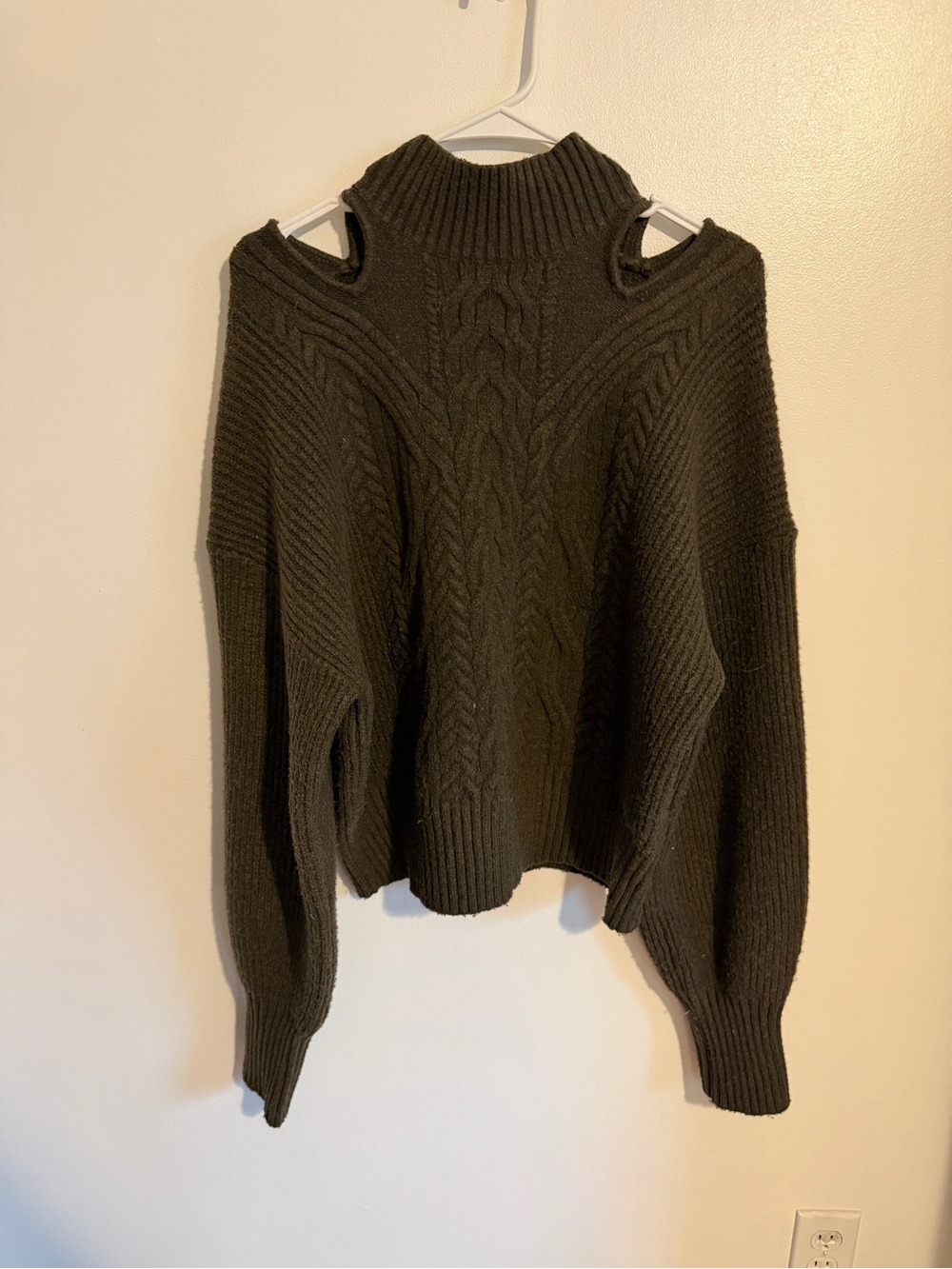 Express Olive Green Mock Neck Cold Shoulder Sweater